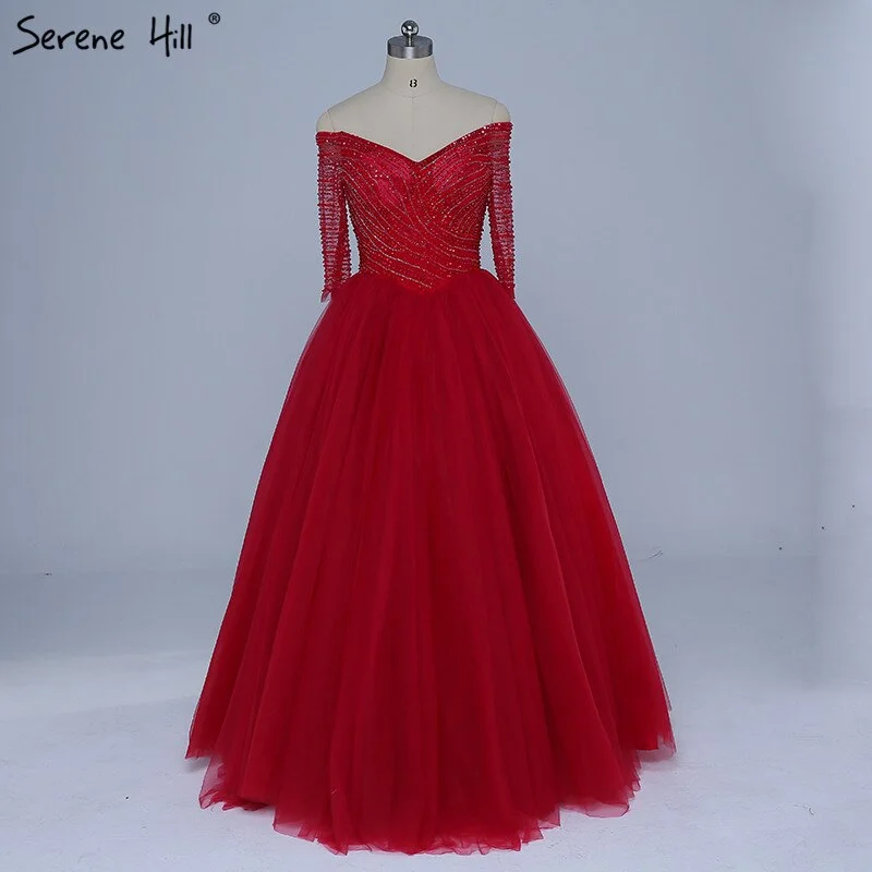 On Sale No Return No Refund Boat Neck Beading Sequined Tulle Evening Dresses Wine Red Sexy Bridal Evening Gown Robe De Soiree 2024 Real Photo LA6393 Sequin Dress Trendy