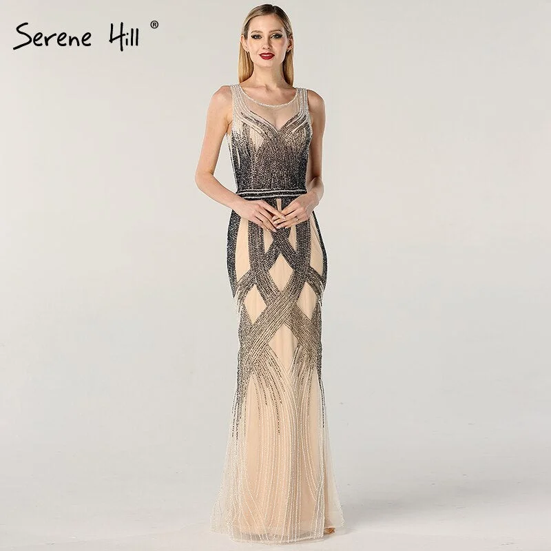 On Sale no return no refundSale Dubai Latest Design Blue Gold Sleeveless Evening Dresses 2024 Beading Sequined Luxury Evening Dress Long Real Photo LA60783 Sequin Evening Dress