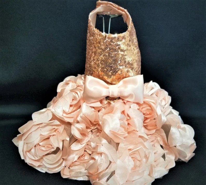 Rose Gold Sequin and Rosette Dress Ruffled Sequin Dress