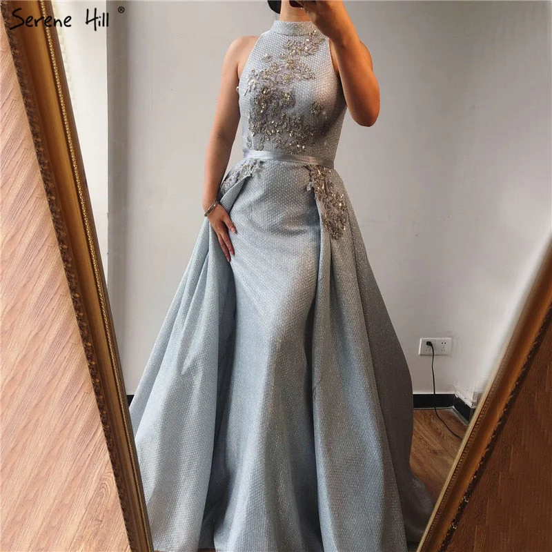 Sale Silver Dubai Sleeveless Sexy Evening Dresses 2024 Beading Sequined Mermaid Evening Gowns Design Real Photo LA70215 Sequin Party Dress