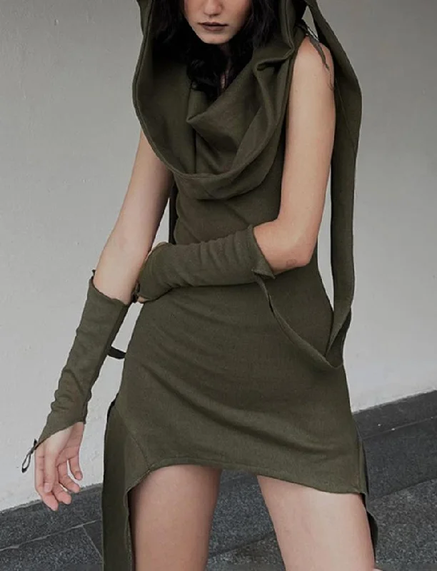 Irregular Hem Split Sleeve Wasteland Bodycon Dress Black Bodycon Dress