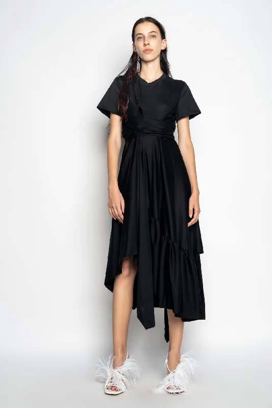 BLACK CROSS WAIST DRAPE T-SHIRT DRESS Classic Shirt Dress