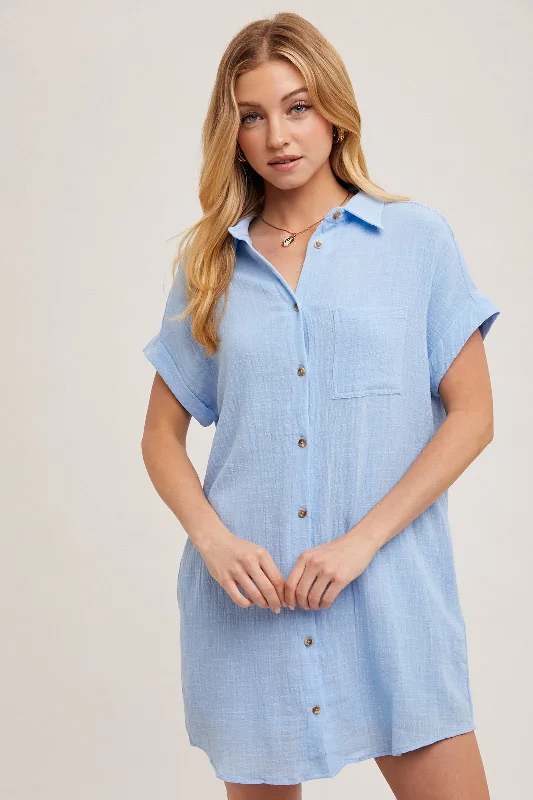 Button Up Shirt Dress Chambray Short Shirt Dress