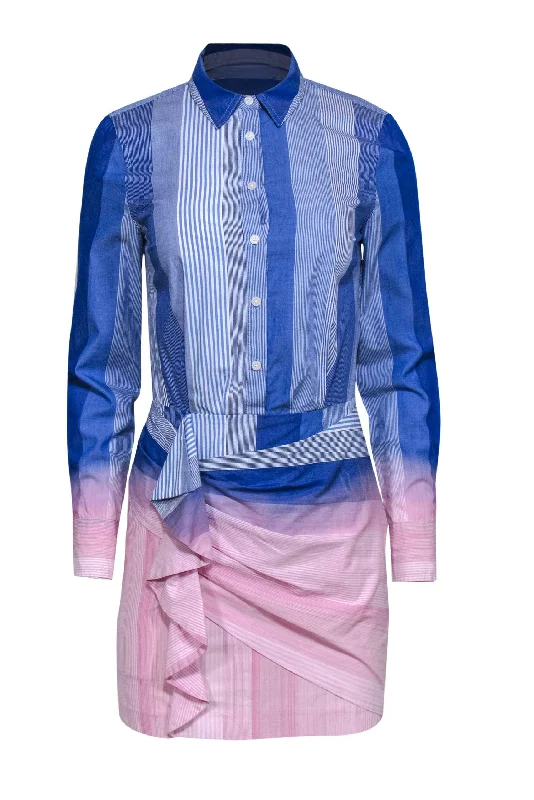 Derek Lam - Blue & Pink Ombre Button-Up Cotton Shirtdress Sz 0 Relaxed Fit Shirt