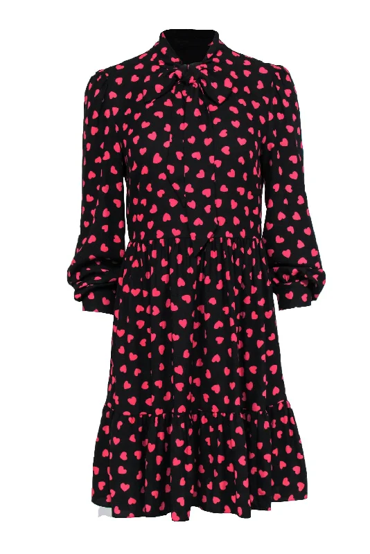 Kate Spade - Black Heartbeat Tie Neck Shirtdress Sz 8 Shirt Dress Wrap