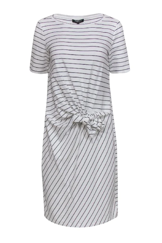 Lafayette 148 - White & Black Striped Tied T-Shirt Dress Sz M Casual Fit Shirt