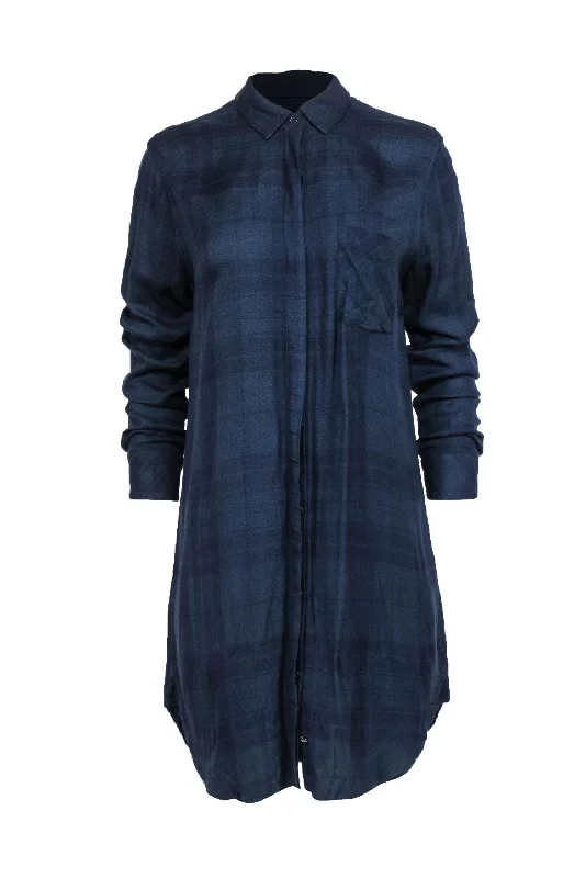 Rails - Dark Navy Plaid Flannel Button-Up Shirtdress Sz S Simple Shirt Dress