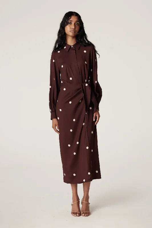 Roberts Shirt Dress - Chocolate Spot V-neck Shirt Dress