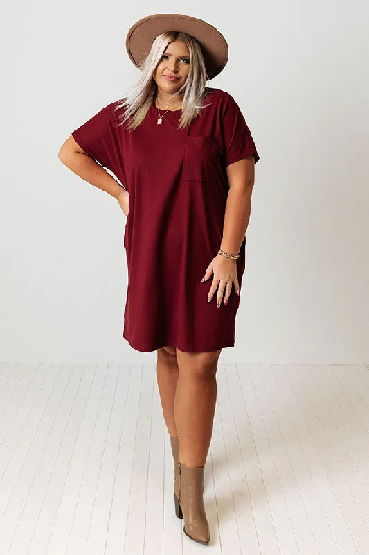 Seasonal Rhythm T-Shirt Dress In Wine Curves Silk Shirt Dress