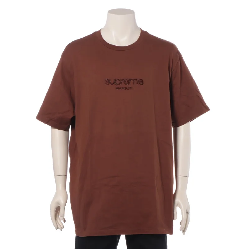 Supreme Beaded Logo Cotton T-shirt Brown Short Sleeve Shirt Dress