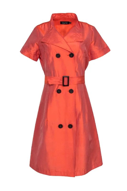 Teri Jon - Orange Silk Taffeta Fit & Flare Shirt Dress w/ Belt Sz 10 Shirt Dress Look