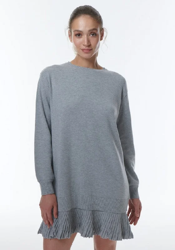 Theo Pallas Pleated Sweatshirt Dress - Heather Grey Formal Shirt Gown