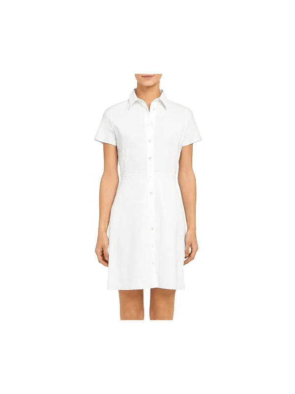 THEORY Womens White Fitted Button Front Short Sleeve Collared Short Shirt Dress Vintage Shirt Dress