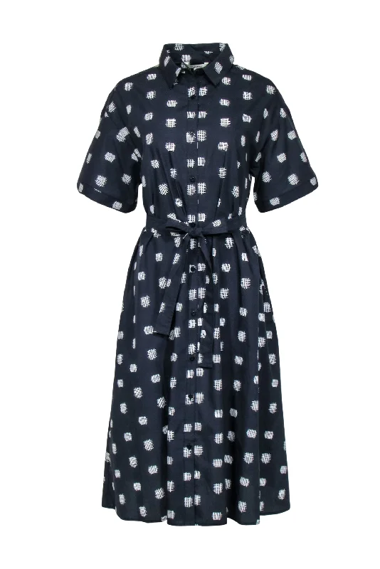 Tucker - Black "The Sarah Shirt Dress" w/ Crosshatch Print Sz L Pleated Shirt Dress