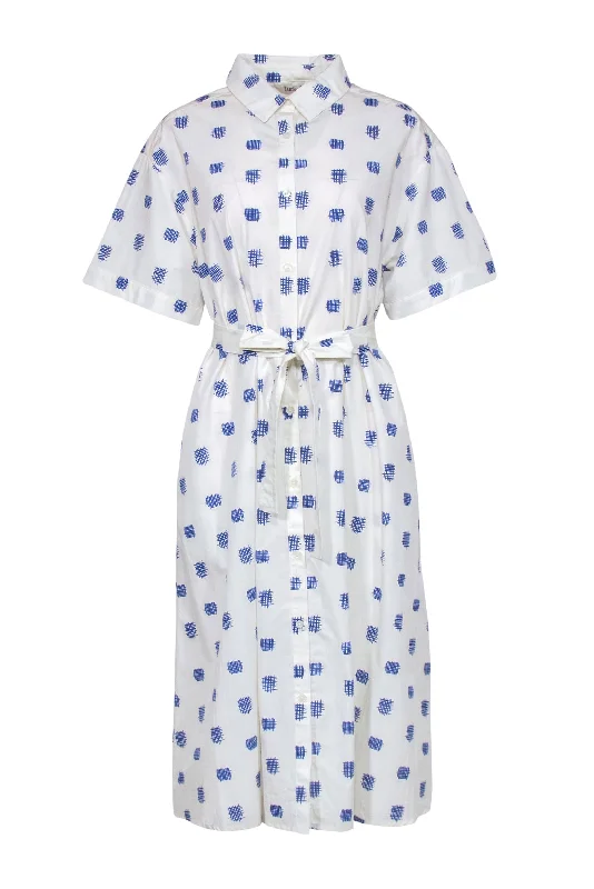 Tucker - White "The Sarah Shirt Dress" w/ Crosshatch Print Sz L Denim Shirt Dress