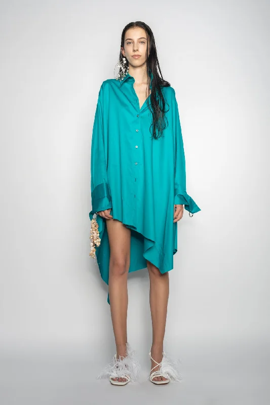 TURQUOISE ASYMMETRIC OVERSIZE SHIRT DRESS Boho Shirt Dress