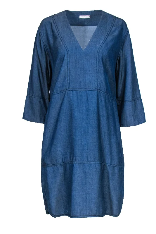 Vince - Chambray V-Neck 3/4 Sleeve Shirtdress Sz M Formal Shirt Dress