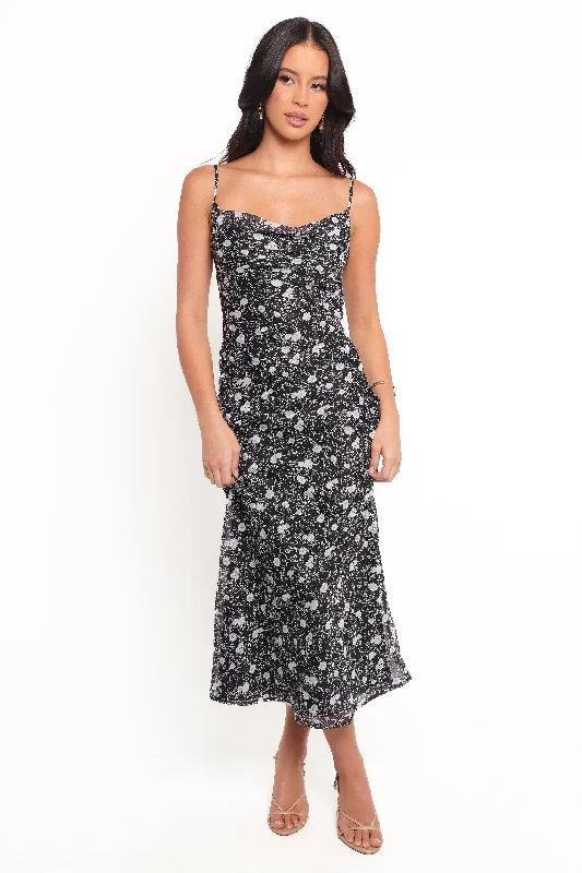 Elka Midi Dress - Floral Soft A-line Skirt