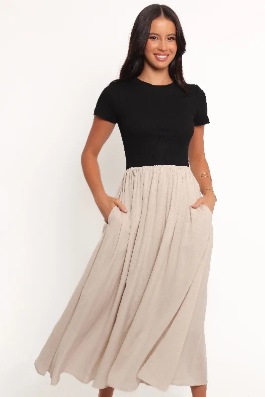 Isolde Midi Dress - Black/Beige Midi Skirt Blouse