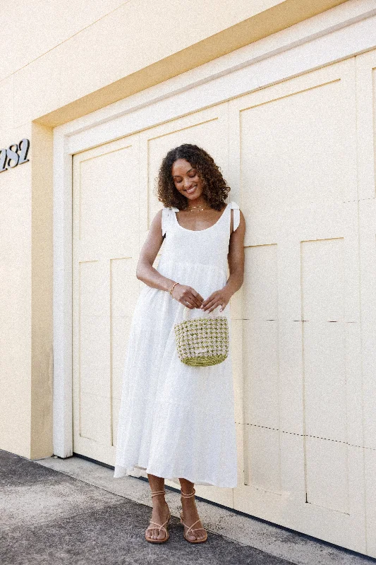 Marcy Midi Dress - White Button-down Midi Skirt