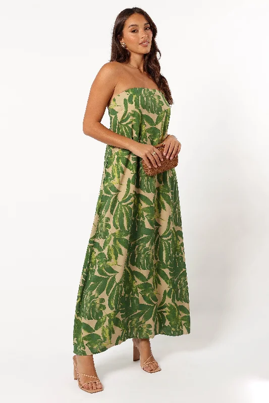 Penny Strapless Midi Dress - Ibiza Palm Printed Midi Outfit