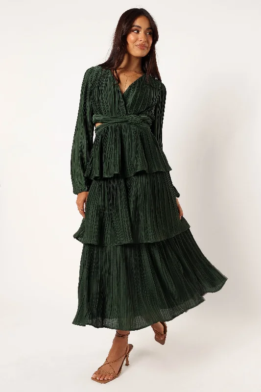 Pippa Long Sleeve Midi Dress - Emerald Boho Midi Skirt